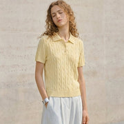 3D Cable-knit Short-Sleeved Polo Shirt for Women