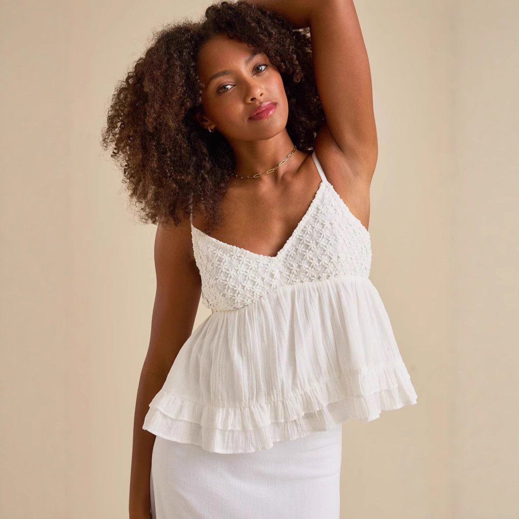 Women's Loose-Fit V-Neck Top with Lace Panel