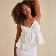 Women's Loose-Fit V-Neck Top with Lace Panel