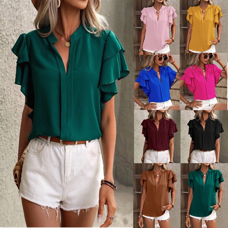 Comfortable Solid Color V-neck T-shirt for Men and Women