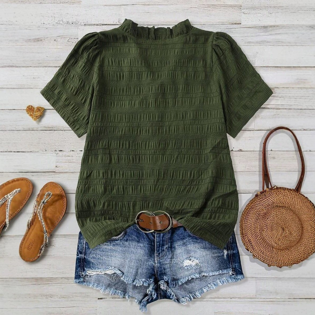 Army Green & Pink Textured Casual Shirts for Women