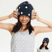 Navy Blue Polka-dot Hoodie with Curled Knit Beanie