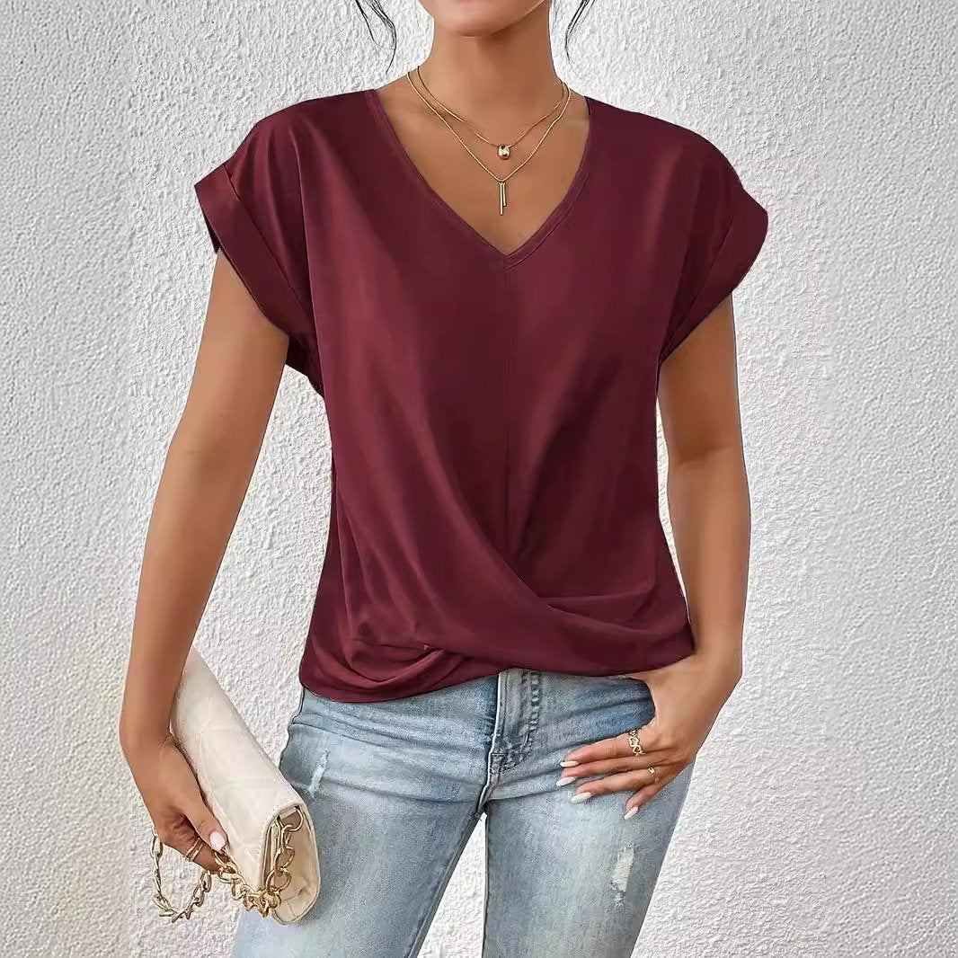 Universal Spring Summer V Neck Short Sleeve Tops