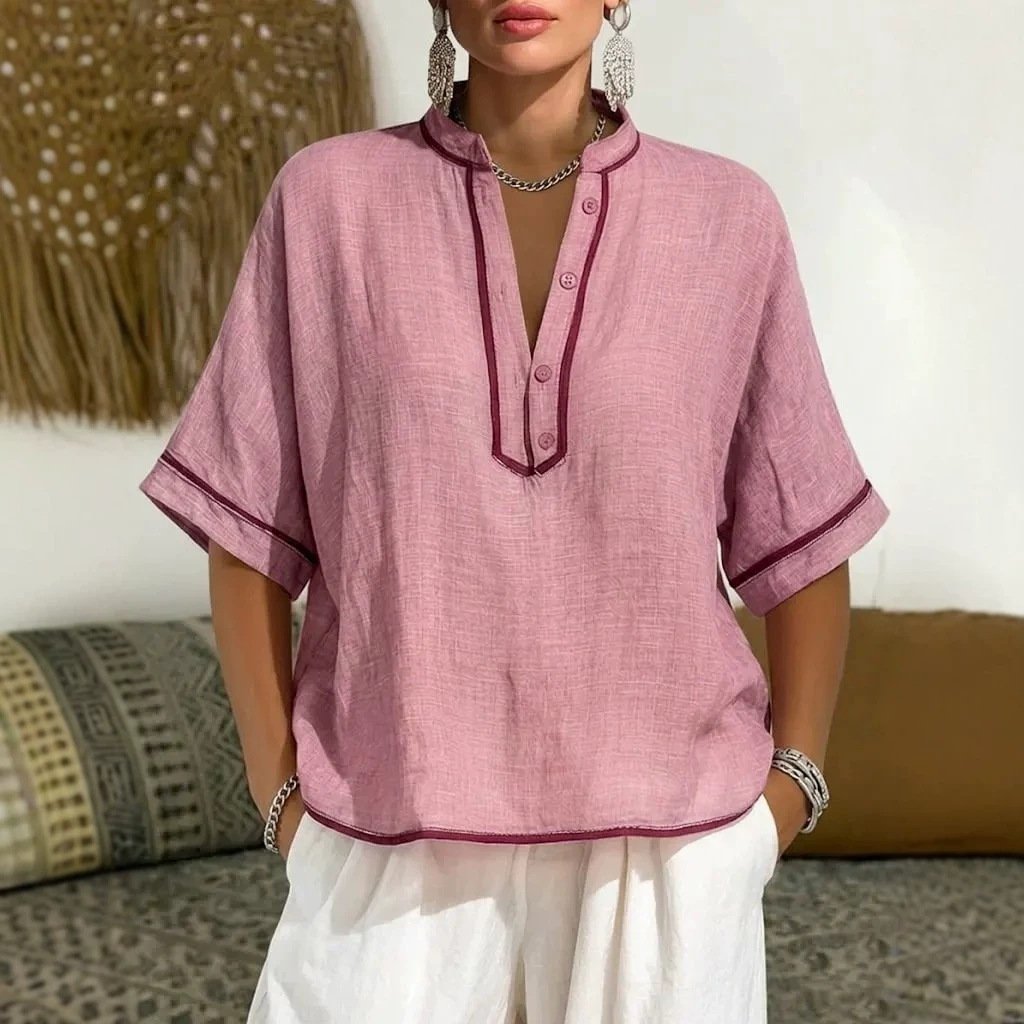 Comfortable Color-Block V-Neck Shirt for Women