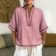 Comfortable Color-Block V-Neck Shirt for Women