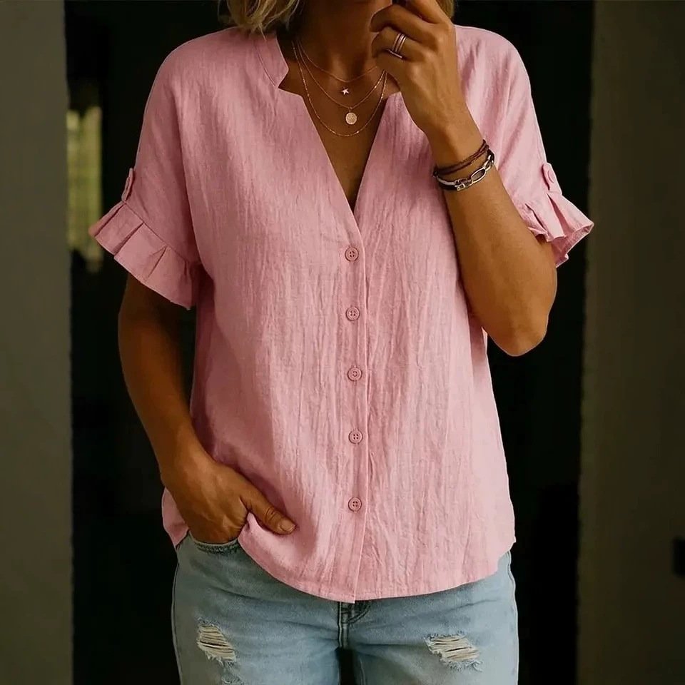 Loose-Fit Summer Top with Ruffled Sleeves