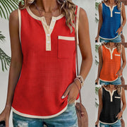 Summer Patchwork Women's Vest, Casual Solid-Color Waffle Weave