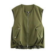 Casual Army Green Sleeveless Cropped Vest