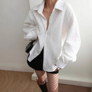 Women's Herringbone Blouse Long Sleeve Casual Top