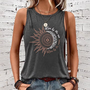 Casual Loose-Fit Sun & Moon Print Tee