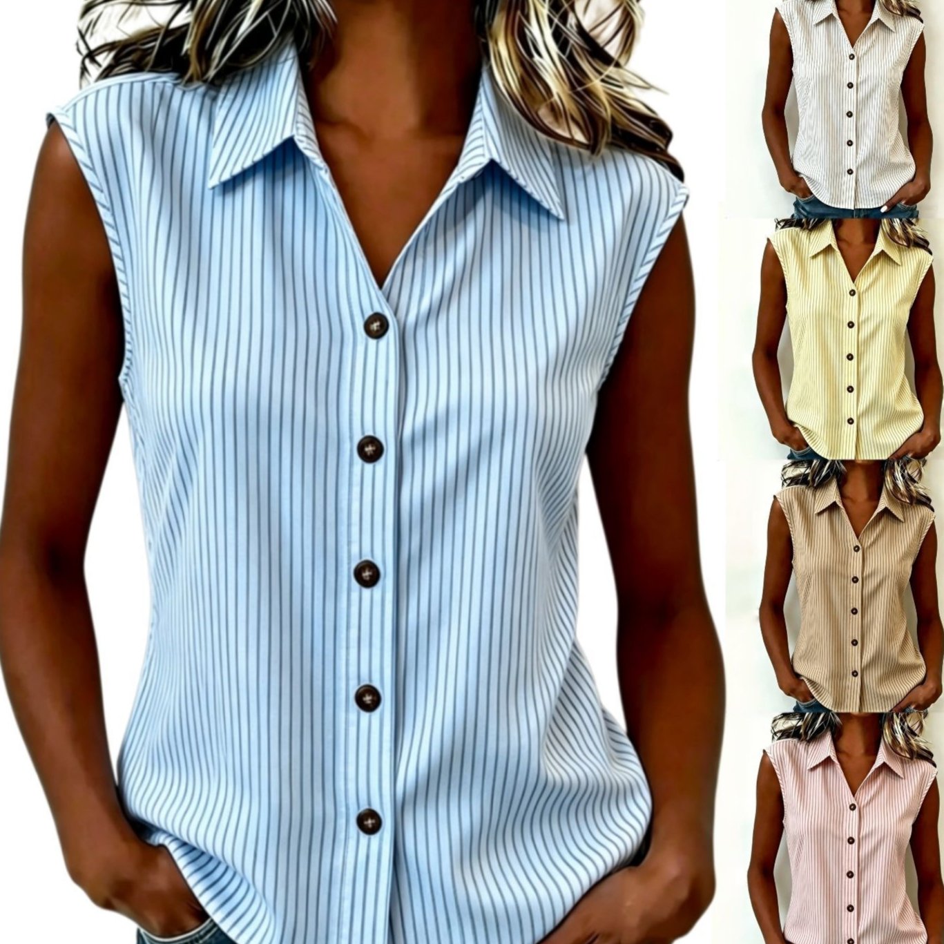 Retro Striped Sleeveless Blouse for Women