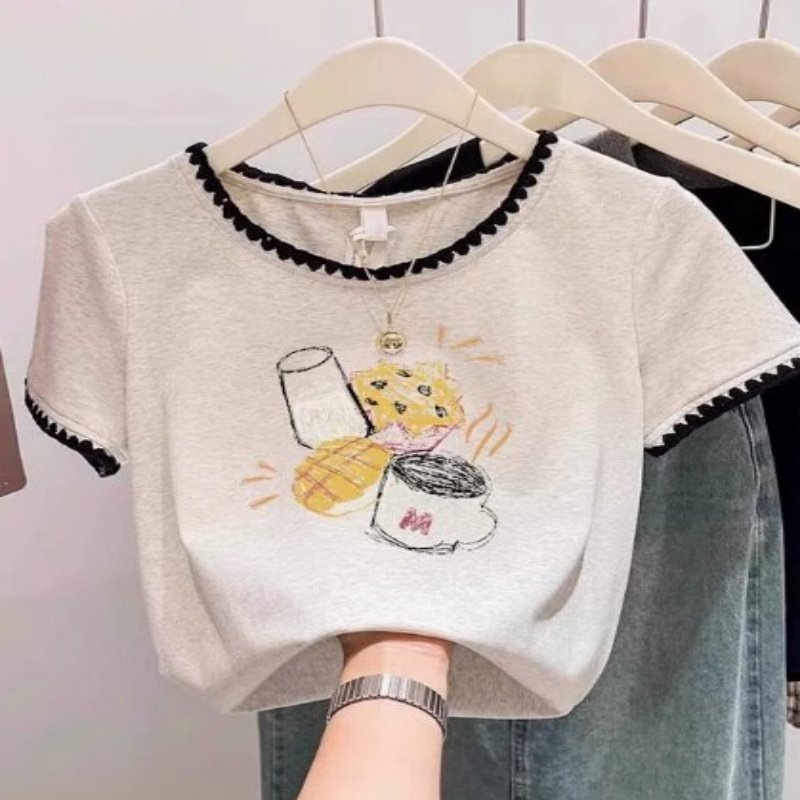 Unique Anime Print Short Sleeve Shirts for Women