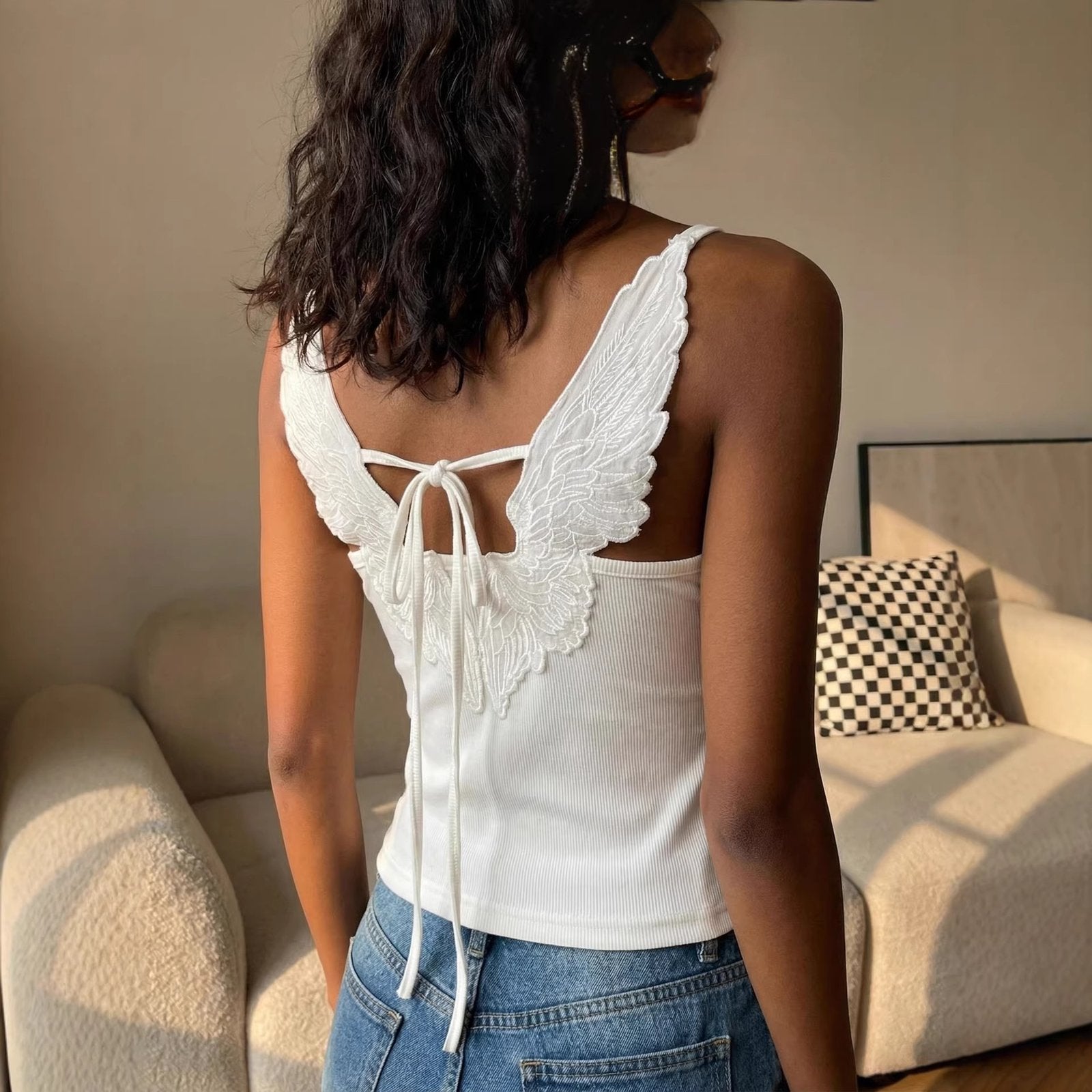 Polka Dot Camisole Top, Slim Fit, Y2K Style, Short Sleeve, Thin Straps