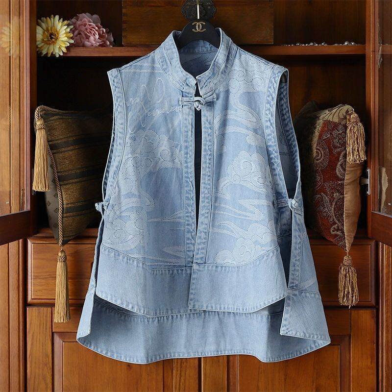 Lightweight Loose-Fit Denim Vest Cardigan Coat for Women