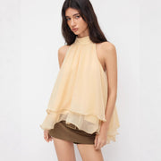 Loose-fit Chiffon Blouse with Ruffled Hem