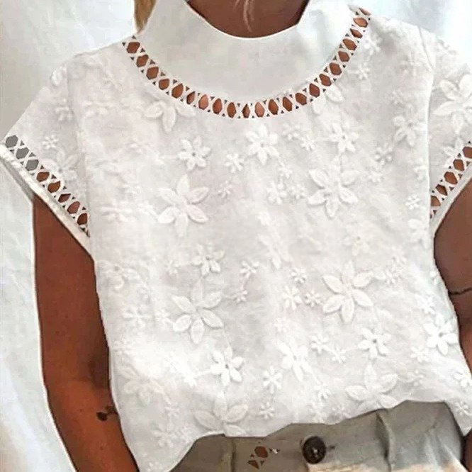 Elegant Lace Trim High-Neck Pullover Top for Women