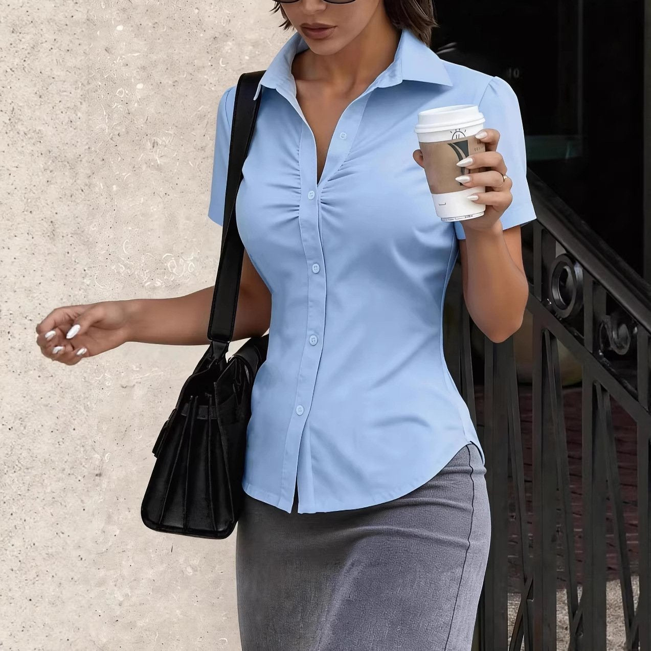 Commuter Slimming Short-Sleeve Shirt for Women