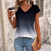 Gradient V-neck T-shirt for Women - Loose-fit, Figure-flattering Design
