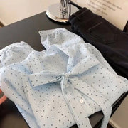 Polka Dot Long-Sleeve Top with Bow