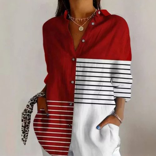 Stripe Print Collar Blouse for Women