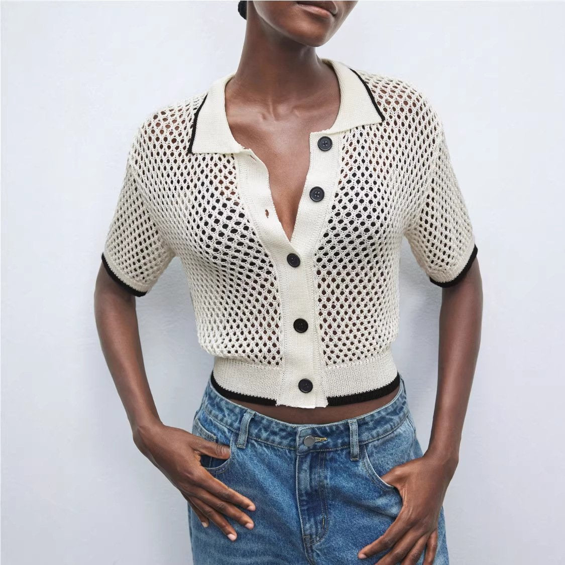 Cozy Hollow-Out Knit Sweater for Women