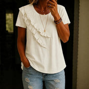 Casual Cotton T-Shirt with Ruffled Hem for Women