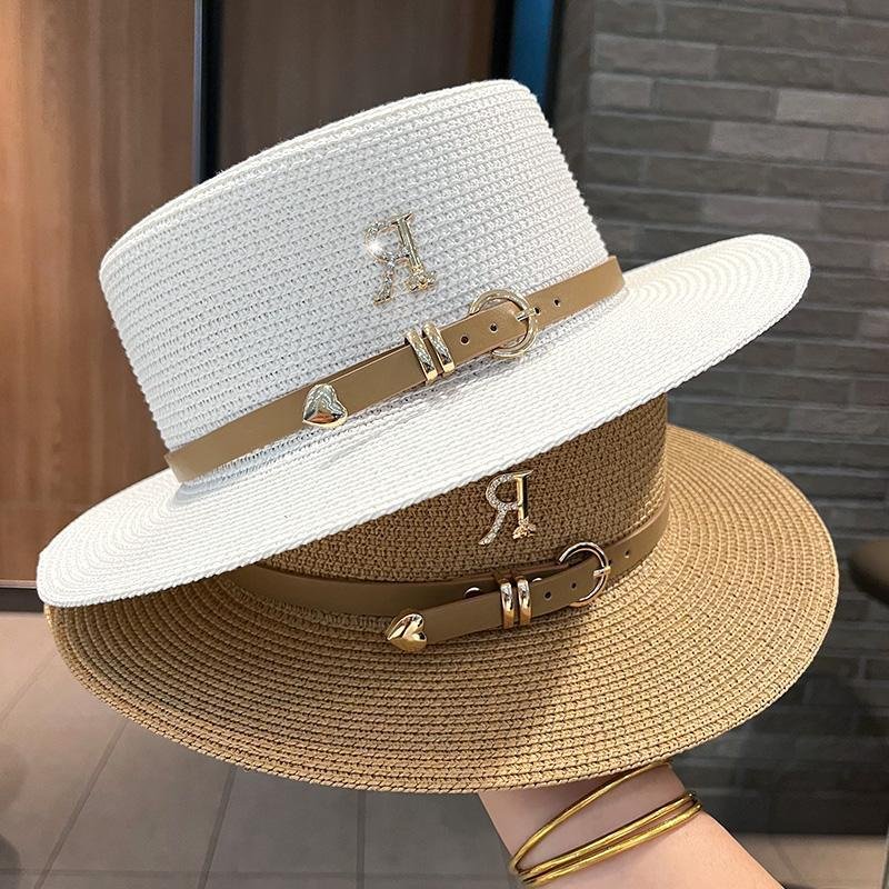 Rhinestone Letter Straw Sun Hat for Women