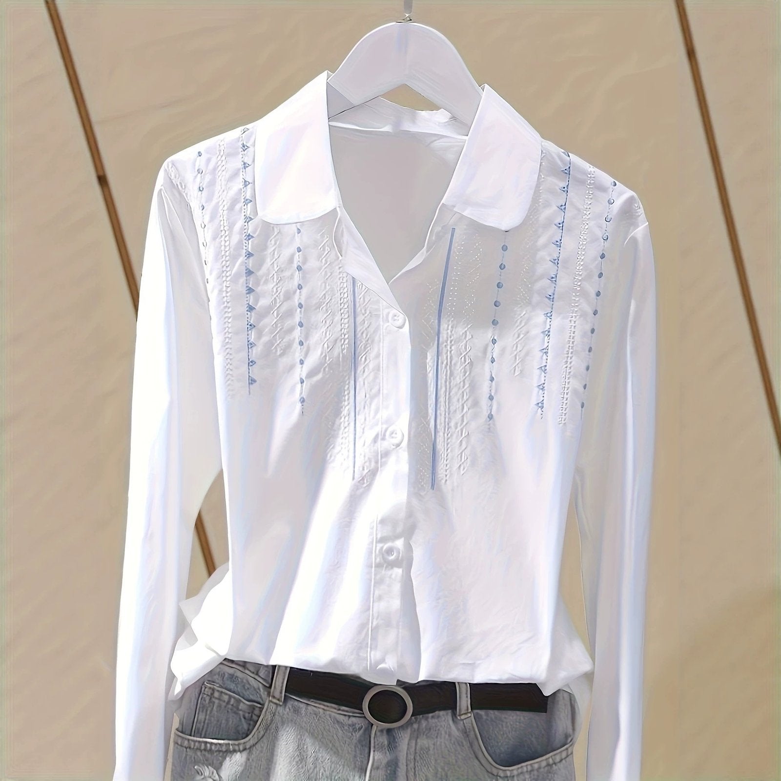 White Polo Collar Long Sleeve Shirt