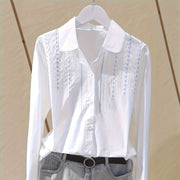 White Polo Collar Long Sleeve Shirt