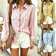 Versatile Striped Long-sleeve Shirt with Lapel Collar