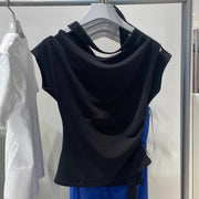 Off-the-Shoulder Pleated T-Shirt for Women
