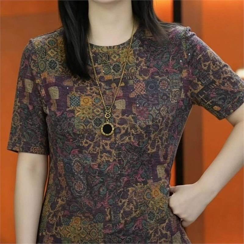 Retro-Print Casual Tee for Women