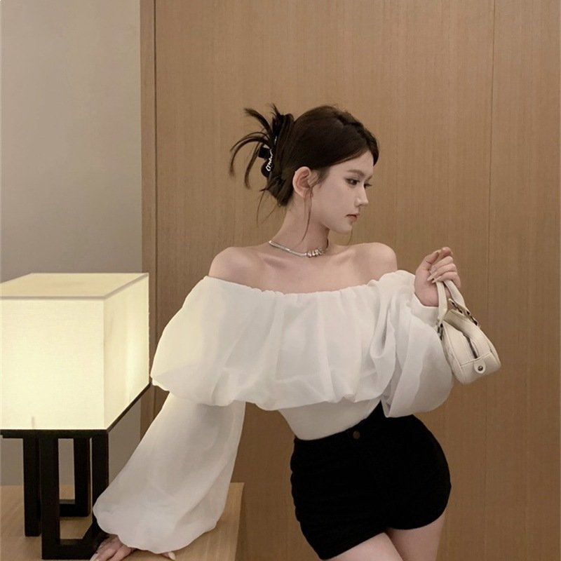 Elegant One-Shoulder Blouse with Ruffled Trim