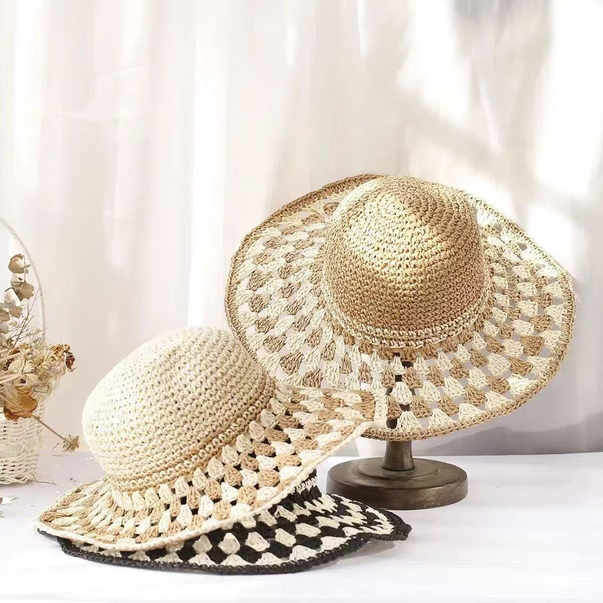 Rainbow Color Wide-Brim Sun Hat for Women