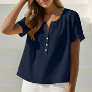 Loose Fit Solid Color Button Front Top