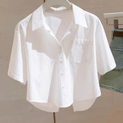 Petite Women's Loose-fit White Blouse with Back Slit