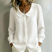 Women's Slim Fit Button-Down Shirt with Doll Collar Top