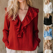 Elegant Linen V-Neck Long Sleeve Top for Women