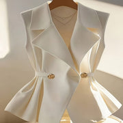 Apricot Waist-Cinching Sleeveless Vest for Women