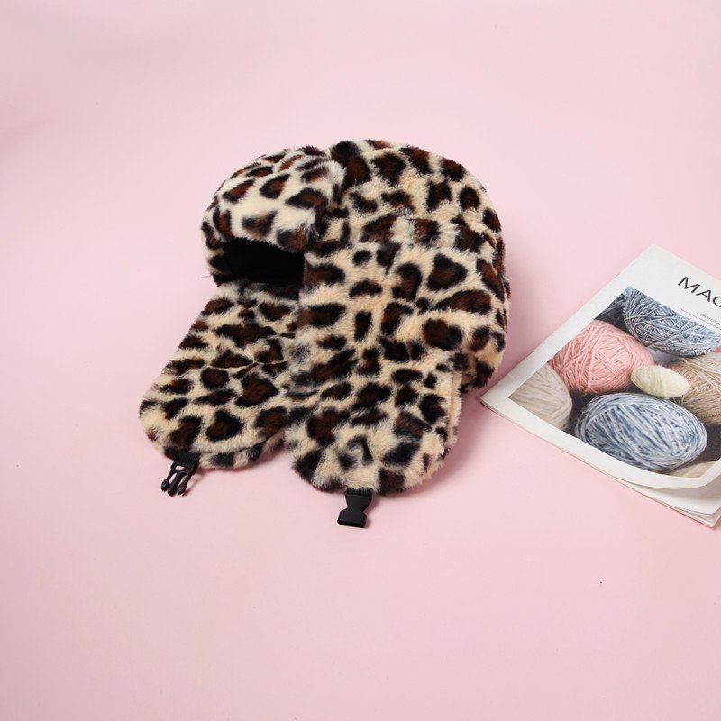 Leopard Print Plush Bucket Hat for Women