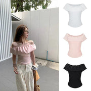 Flattering Pink Off-the-Shoulder Top with Ruffled Sleeves