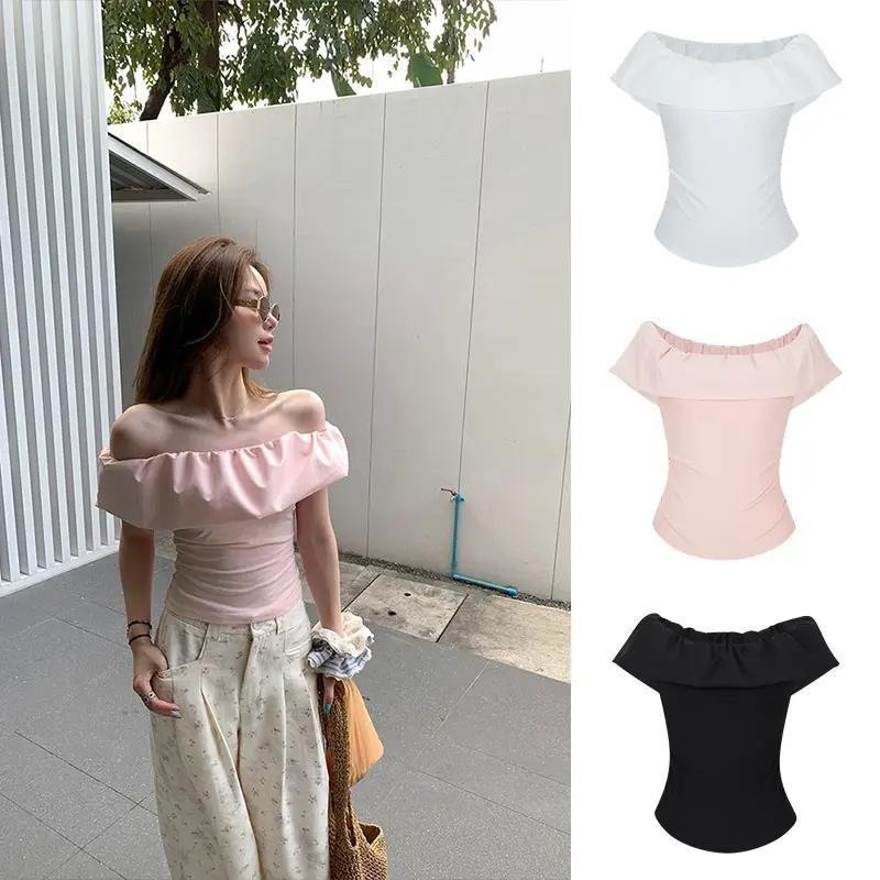 Flattering Pink Off-the-Shoulder Top with Ruffled Sleeves
