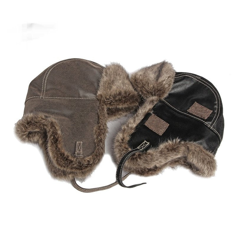 Warm Winter Ear Protecting Leather Hat for Men