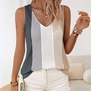 Apricot Green Colorblock V-Neck Vest for Women