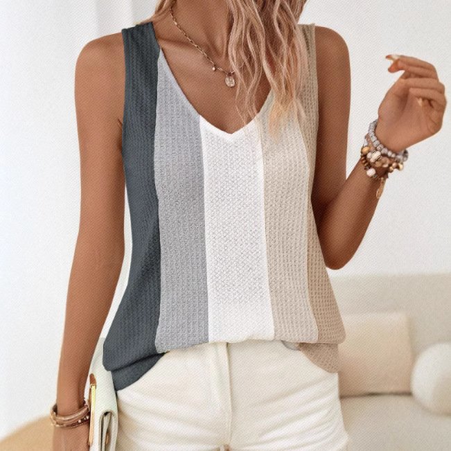 Apricot Green Colorblock V-Neck Vest for Women