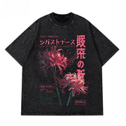 Striped Grunge Flower Tee for Women