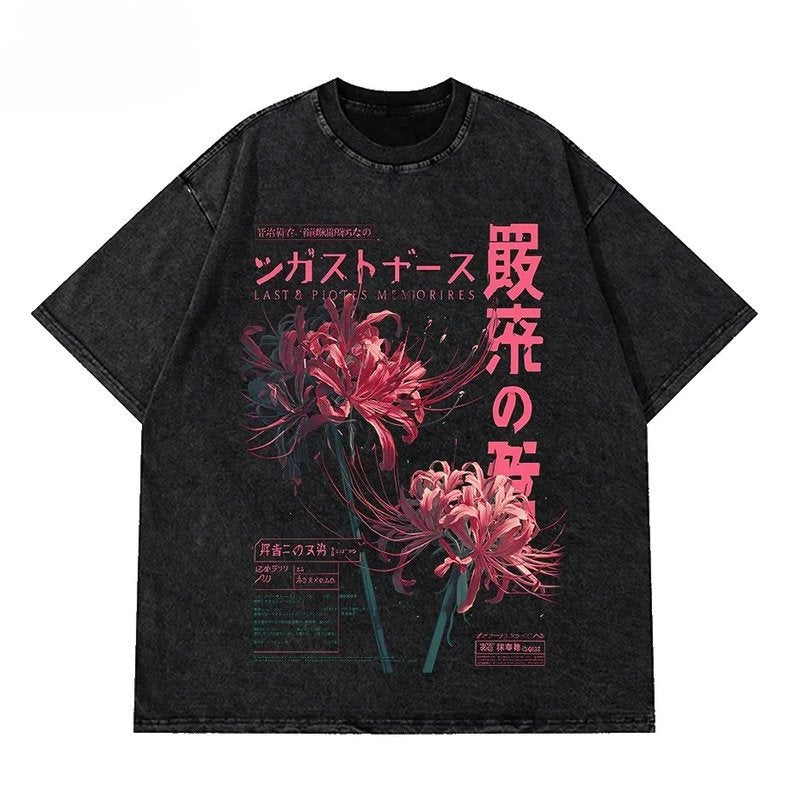 Striped Grunge Flower Tee for Women