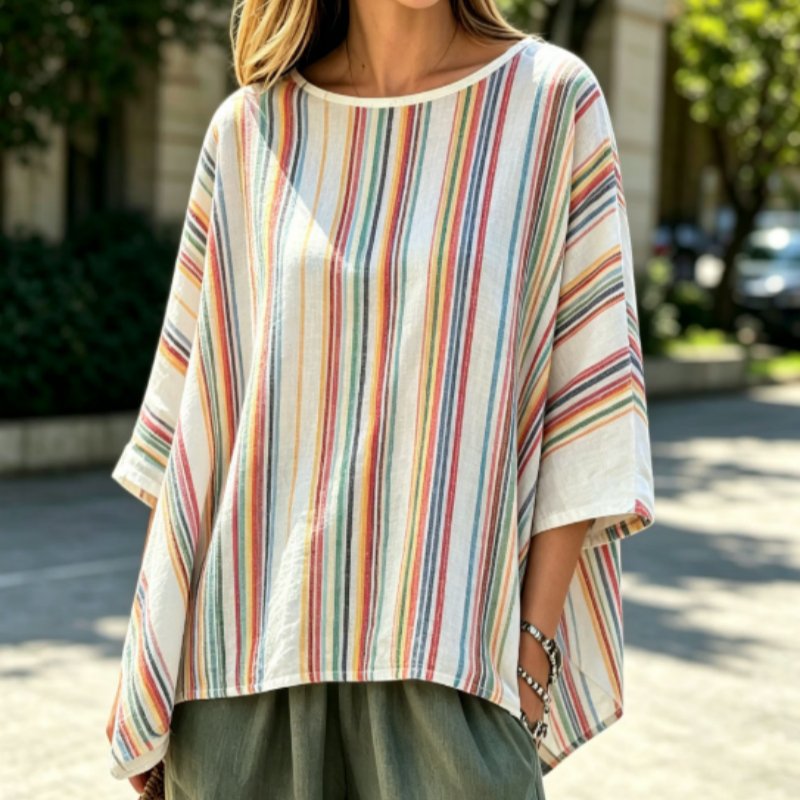 Vintage Striped Batwing Blouse for Women