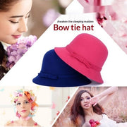 Elegant Women's Bowler Hat with Striped Bow