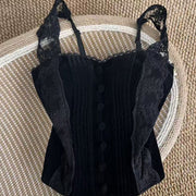Elegant Strapless Velvet Camisole with Lace Panel